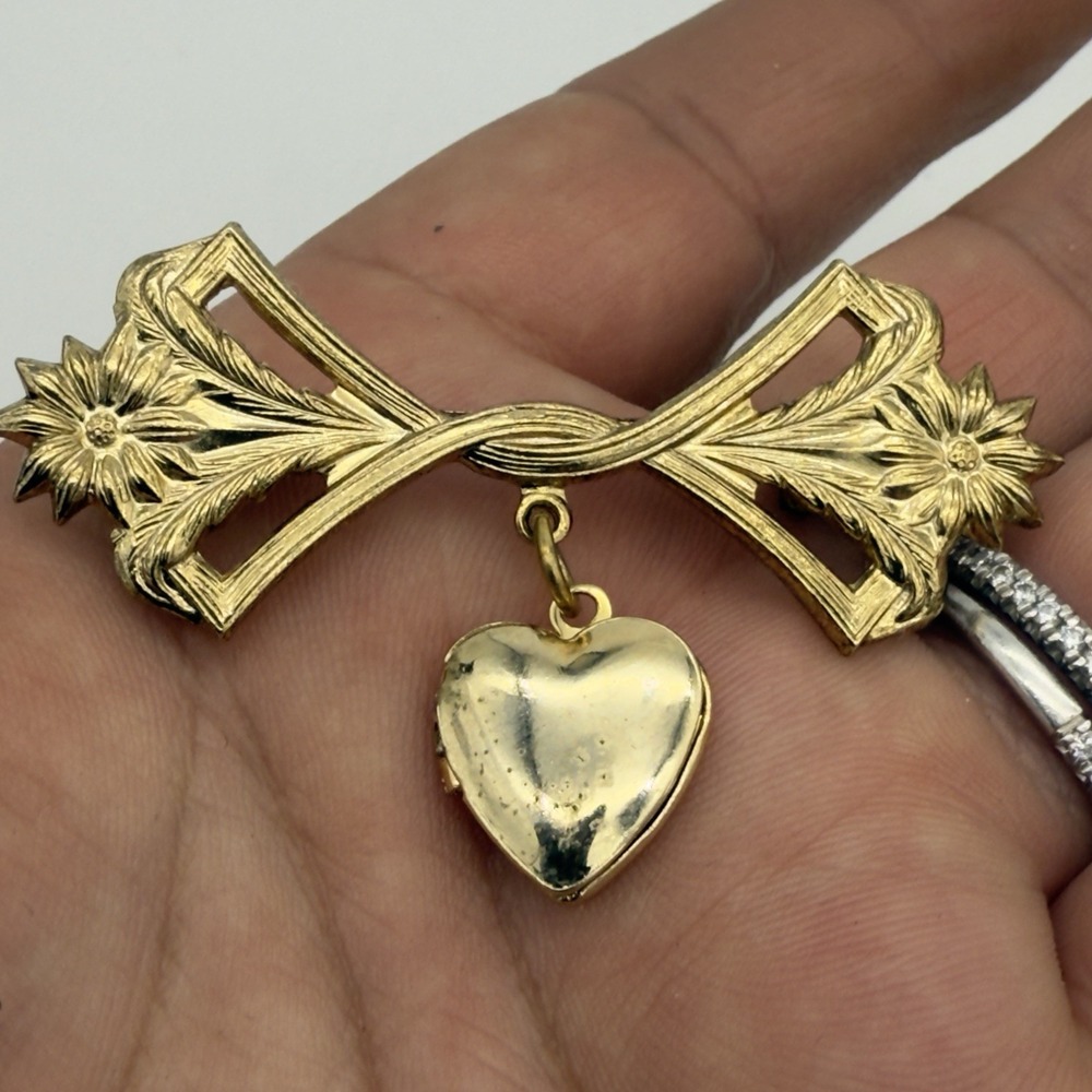 Vtg Lilian Vernon Puffy Heart Brooch Pin Dangle Locket Victorian Revival - Picture 6 of 9